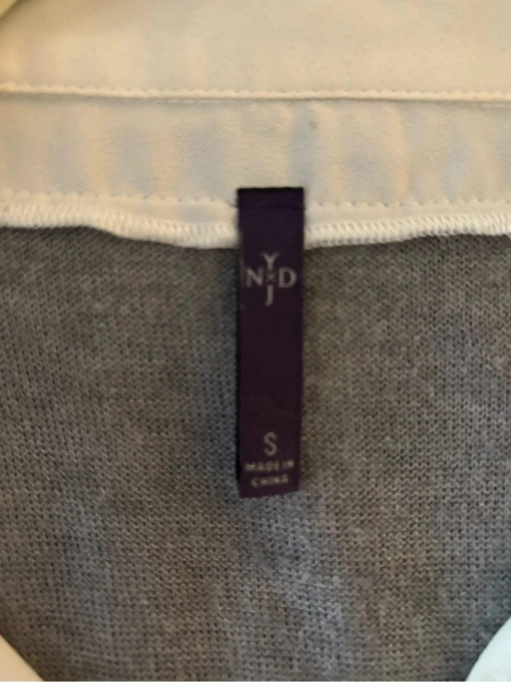 NYDJ Gray Layered V-Neck Sweater with White Shirt Detail